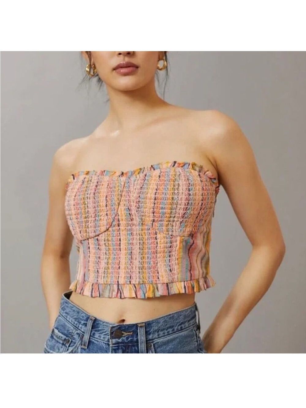 NEW Anthropologie Pilcro Smocked Strapless Multicolor Top Medium